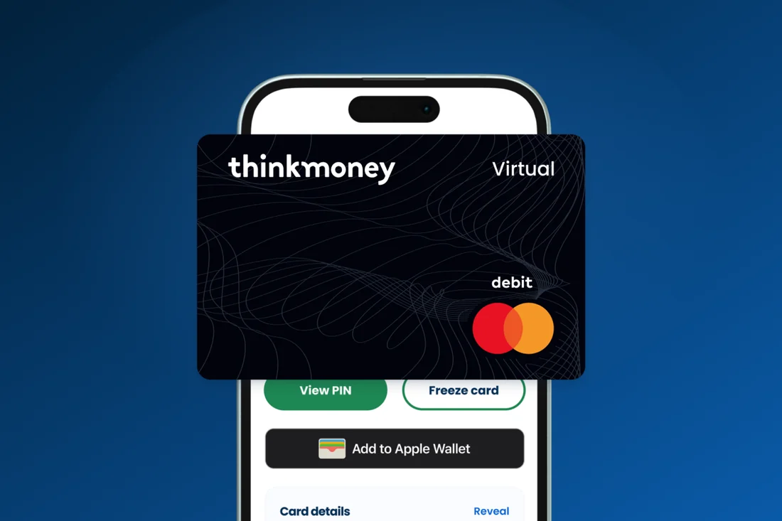 thinkmoney virtual debit card shown over the app